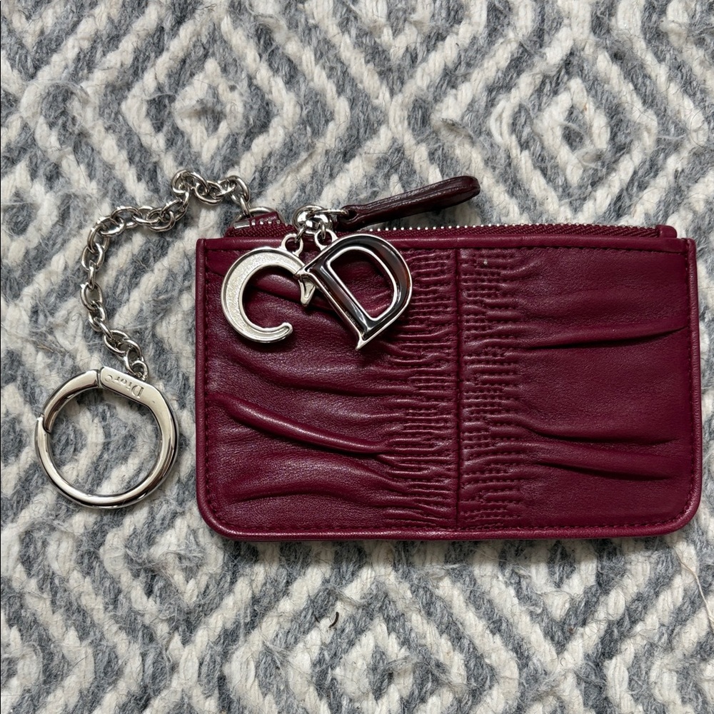 Dior Maroon Leather Key Holder with Silver Accents
